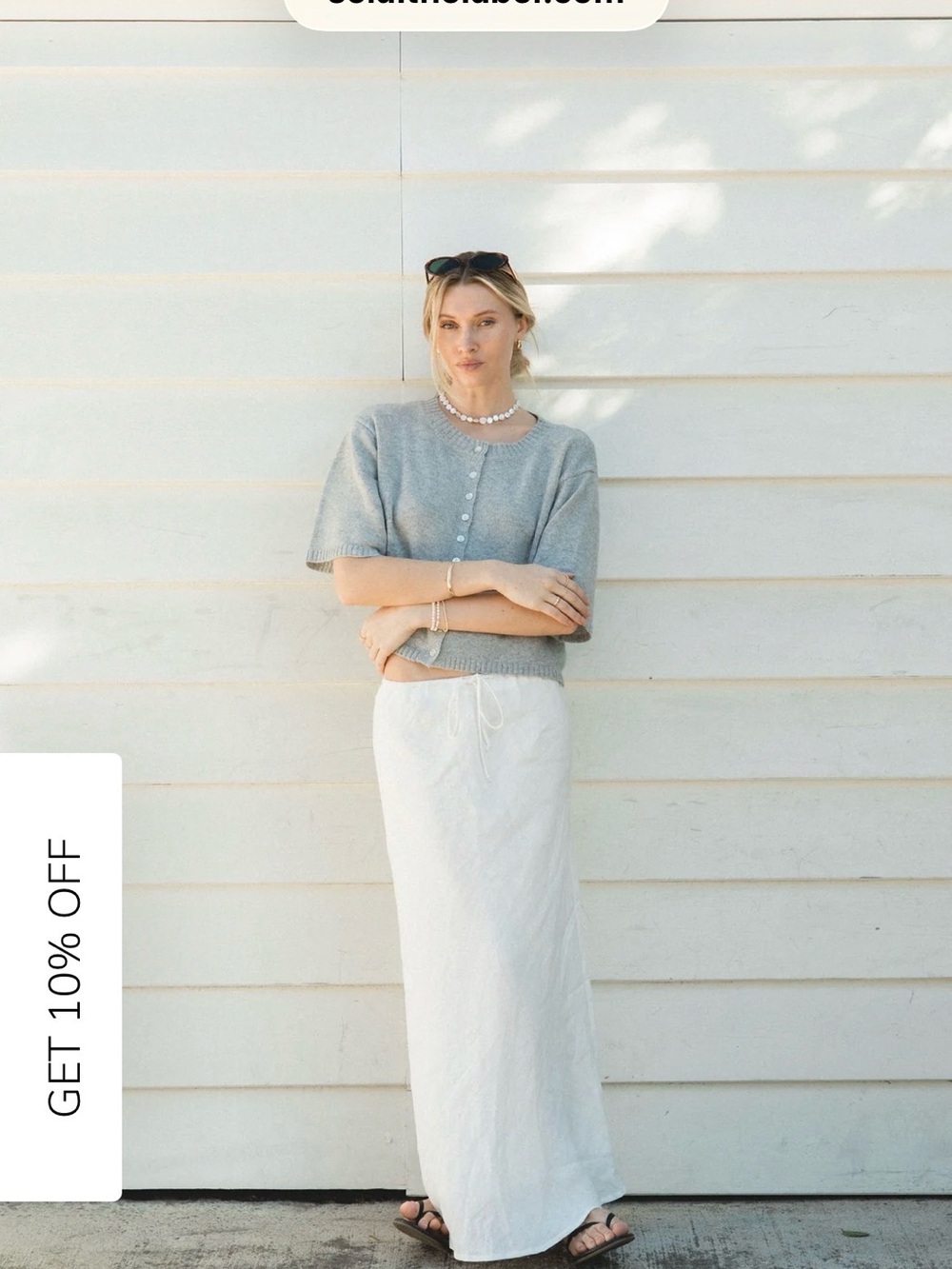SOLAI Laguna Linen Drawstring White Maxi Skirt, NWOT